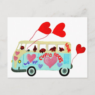 Cartes Pour Fêtes Annuelles Cupidons Dachshunds Dans Leur Véhicule de l'Amour 