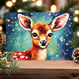 Cartes Pour Fêtes Annuelles Curieux Faon Noël d'Hiver Coloré