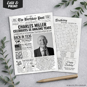 Cartes Pour Fêtes Annuelles Custom Back in 1936 Newspaper Birthday Card, Trend