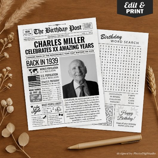 Cartes Pour Fêtes Annuelles Custom Back in 1939 Newspaper Birthday Card, Trend