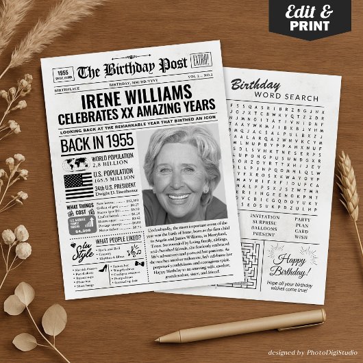 Cartes Pour Fêtes Annuelles Custom Back in 1955 Newspaper Birthday Card, Trend