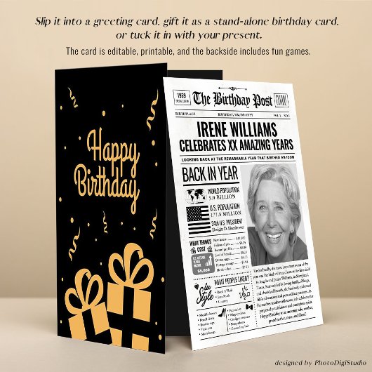 Cartes Pour Fêtes Annuelles Custom Back in 1957 Newspaper Birthday Card, Trend