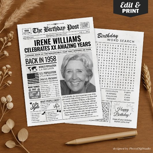 Cartes Pour Fêtes Annuelles Custom Back in 1958 Newspaper Birthday Card, Trend