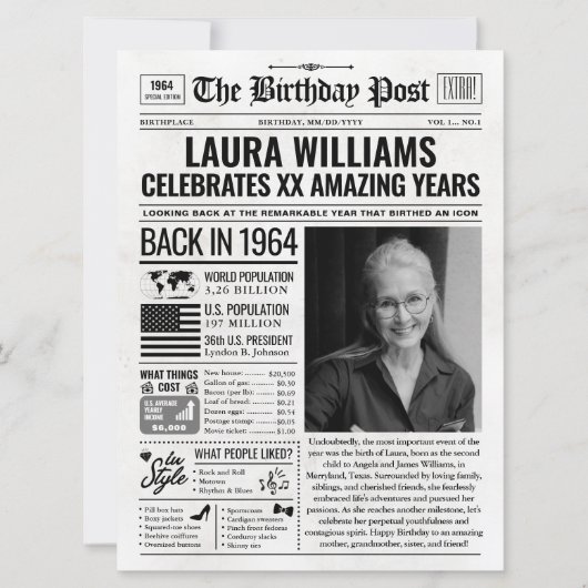 Cartes Pour Fêtes Annuelles Custom Back in 1964 Newspaper Birthday Card, Trend (Devant)