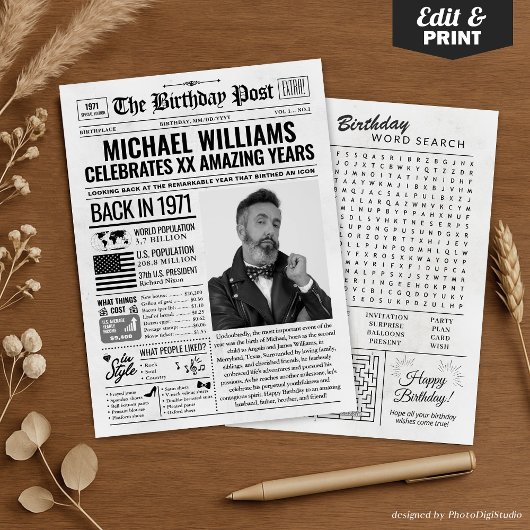 Cartes Pour Fêtes Annuelles Custom Back in 1971 Newspaper Birthday Card, Trend