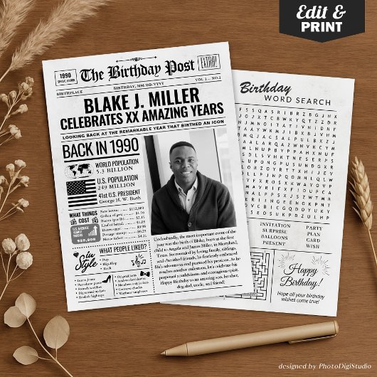 Cartes Pour Fêtes Annuelles Custom Back in 1990 Newspaper Birthday Card, Trend