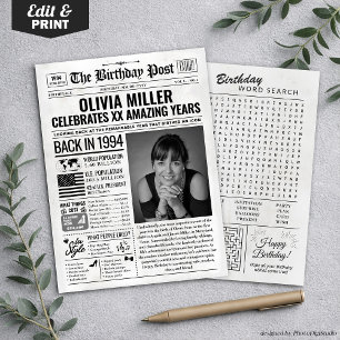 Cartes Pour Fêtes Annuelles Custom Back in 1994 Newspaper Birthday Card, Trend