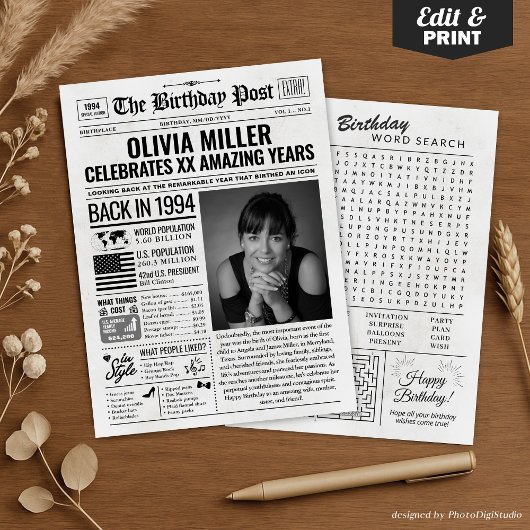 Cartes Pour Fêtes Annuelles Custom Back in 1994 Newspaper Birthday Card, Trend