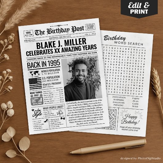 Cartes Pour Fêtes Annuelles Custom Back in 1995 Newspaper Birthday Card, Trend