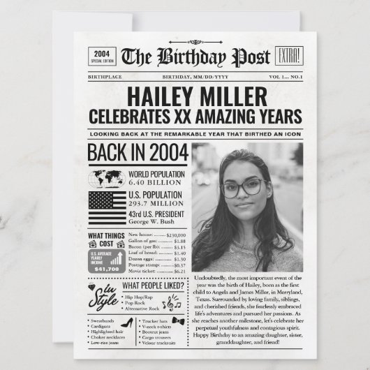 Cartes Pour Fêtes Annuelles Custom Back in 2004 Newspaper Birthday Card, Trend (Devant)