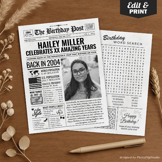 Cartes Pour Fêtes Annuelles Custom Back in 2004 Newspaper Birthday Card, Trend