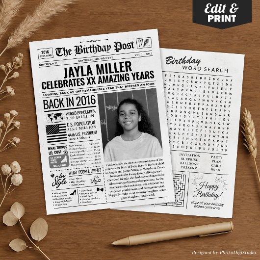 Cartes Pour Fêtes Annuelles Custom Back in 2016 Newspaper Birthday Card, Trend