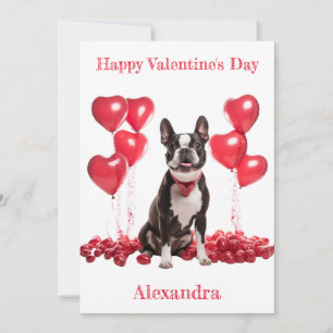 Cartes Pour Fêtes Annuelles Custom Boston Terrier Red Hearts Collar Valentine