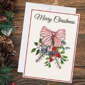 Cartes Pour Fêtes Annuelles Custom, Bow Berries & Foliage Flat Christmas Card
