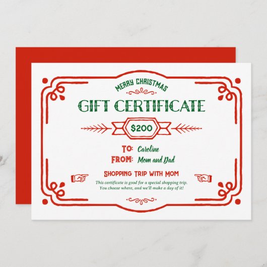 Cartes Pour Fêtes Annuelles Custom Christmas Gift Certificate (Devant / Derrière)