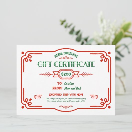 Cartes Pour Fêtes Annuelles Custom Christmas Gift Certificate (Debout devant)