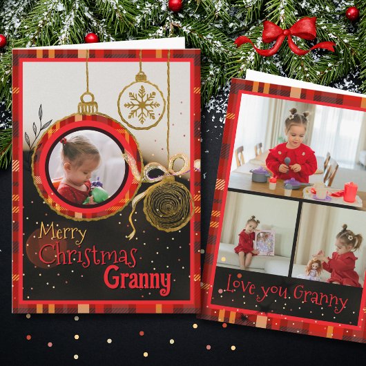Cartes Pour Fêtes Annuelles Custom Granny Christmas Photo Card | Red Plaid