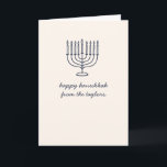 Cartes Pour Fêtes Annuelles Custom Hanukkah Menorah Minimalist Doodle Letter<br><div class="desc">This modern Hanukkah card features a clean navy line-art menorah paired with soft handwritten script for a simple, heartfelt look. The minimalist front keeps the focus on your greeting, while the inside offers space for a warm family letter, yearly update, or personal message. Designed for families who want something elegant...</div>