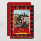 Cartes Pour Fêtes Annuelles Custom Holiday Photo Card in Traditional Plaid (Devant / Derrière)