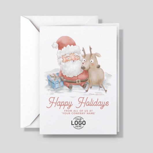 Cartes Pour Fêtes Annuelles Custom Logo Cute Sant Reindeer Friends Business