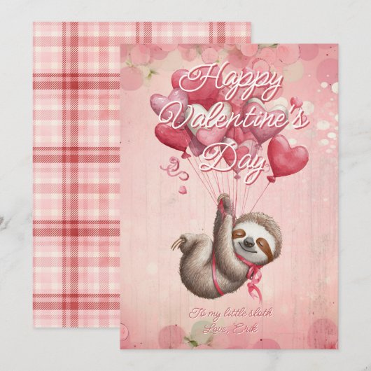 Cartes Pour Fêtes Annuelles Custom Message Sloth Animal Valentines Day (Devant / Derrière)