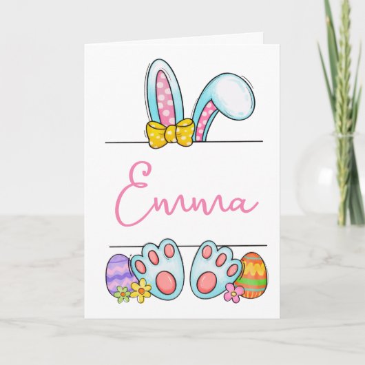 Cartes Pour Fêtes Annuelles Custom Name Pink Easter Bunny  (Devant)