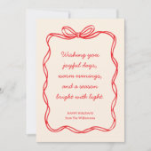 Cartes Pour Fêtes Annuelles Custom Red Bow No Photo Christmas Letter Message (Devant)