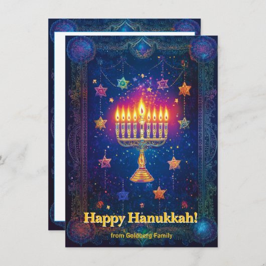 Cartes Pour Fêtes Annuelles Custom text✡️ Hanukkah Starry Night Shalom (Devant / Derrière)