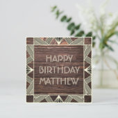 Cartes Pour Fêtes Annuelles Custom Wood Manly Moderne Chic Masculine Anniversa (Debout devant)