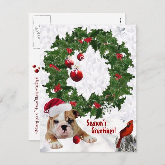 Cartes Pour Fêtes Annuelles Customiser Nouveau Bulldog Puppy Noël Version 2 (Devant / Derrière)
