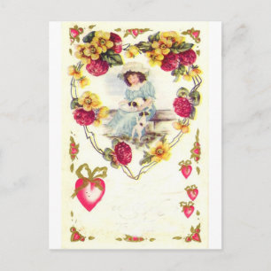 Cartes Pour Fêtes Annuelles Customizable Vintage Valentine Girl with Dog