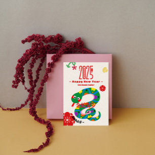 Cartes Pour Fêtes Annuelles Cute 2025 serpent de caricature Nouvel An chinois
