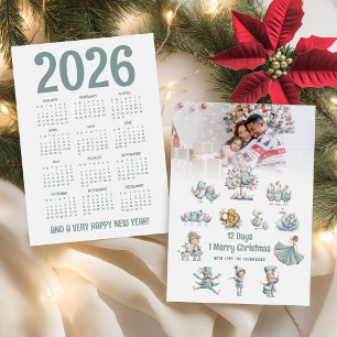 Cartes Pour Fêtes Annuelles Cute 2026 Calendrier Photo 12 Jours de Noël