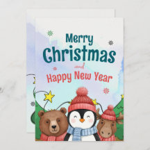 Cute Animal Watercolor Christmas Blue color