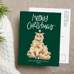 Cartes Pour Fêtes Annuelles Cute Aquarelle Chat Meowy Noël Sans Photo