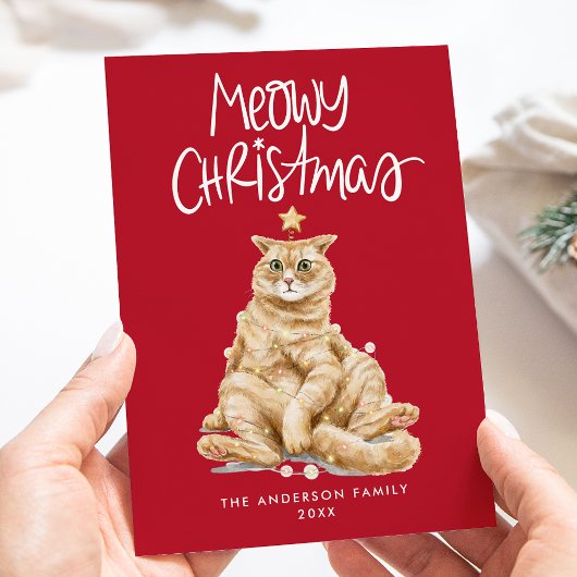 Cartes Pour Fêtes Annuelles Cute Aquarelle Chat Meowy Noël Sans Photo
