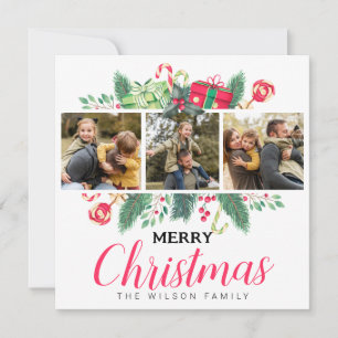 Cartes Pour Fêtes Annuelles Cute Aquarelle Feuilles Joyeux Noël Pics famille