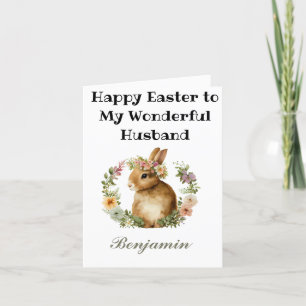 Cartes Pour Fêtes Annuelles Cute Aquarelle heureux Lapin de Pâques Mari Floral