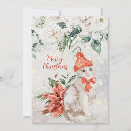 Cartes Pour Fêtes Annuelles Cute Aquarelle Kitten Joyeux Noël (Devant)