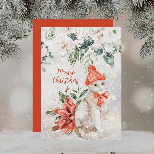Cartes Pour Fêtes Annuelles Cute Aquarelle Kitten Joyeux Noël