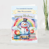 Cartes Pour Fêtes Annuelles Cute aquarelle Snowman Joyeux Noël Enseignant (Devant)