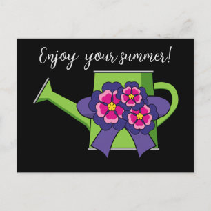 Cartes Pour Fêtes Annuelles Cute arrosage canne avec Bouquet de fleurs