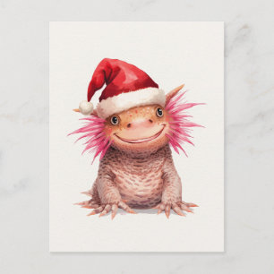 Cartes Pour Fêtes Annuelles Cute Axolotl avec chapeau de Santa Aquarelle