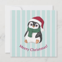 Cute Baby Penguin Wearing Santa Hat Christmas