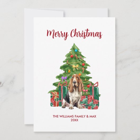 Cartes Pour Fêtes Annuelles Cute Basset Hound Chien Famille Noël (Devant)
