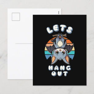 Cartes Pour Fêtes Annuelles Cute Bat Hanging et Retro Sunset Allons-y