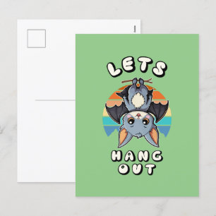 Cartes Pour Fêtes Annuelles Cute Bat Hanging et Retro Sunset Allons-y