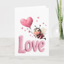 Cute Bee Fluffy Pink Love Heart Balloon Design