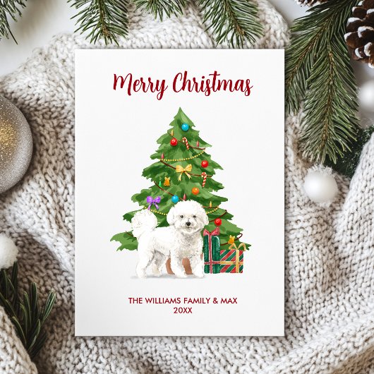 Cartes Pour Fêtes Annuelles Cute Bichon Frise Chien Famille Noël