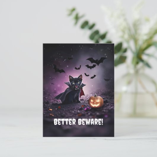 Cartes Pour Fêtes Annuelles Cute Black Cat Vampire Halloween (Debout devant)